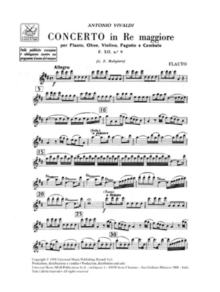 Concerto en Ré Maj. - F. 12 n° 9 - Matériel - VIVALDI - Partition